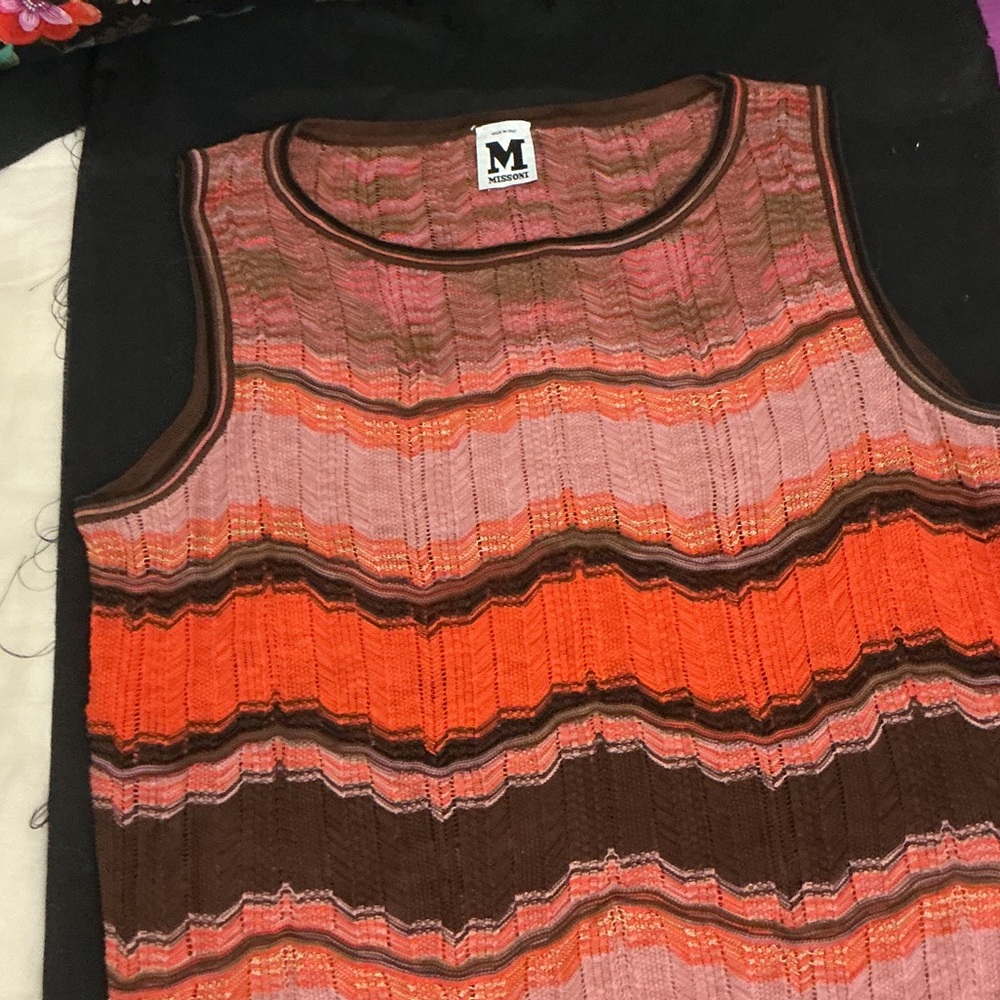 Missoni Striped Ribbed Knit Tank in Pink, Orange, Brown
